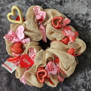New Valentine's day large 24" Brown Mesh Wreath with Pink & Red Accents